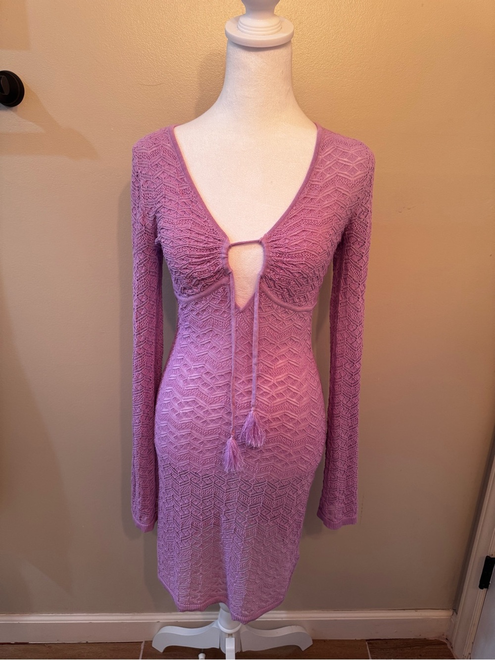 House Of Harlow 1960 Lavender Purple Crochet Long Sleeve Cover Up Extra Small XS